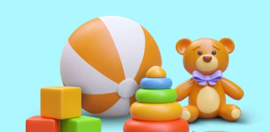 Children's Toy Bundle: Teddy Bear, Stacking Rings, Ball & Blocks