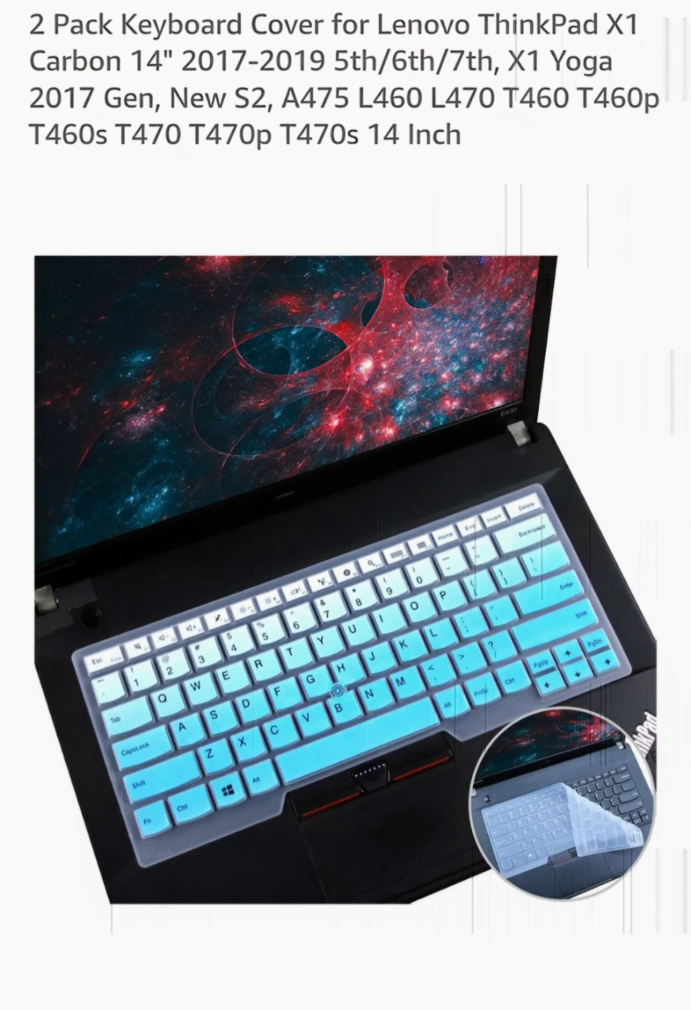 2 Pack Keyboard Covers for Lenovo ThinkPad X1 Carbon 14 Inch