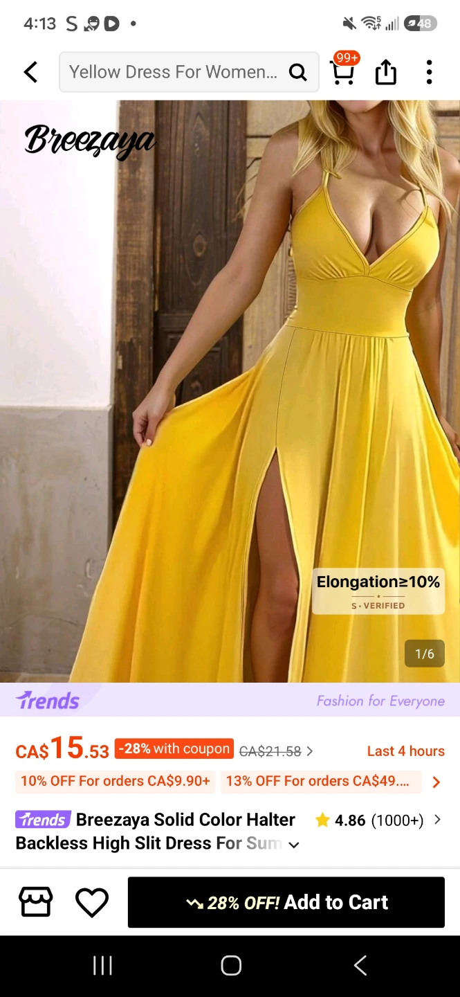 Breezaya Yellow Halter Neck High Slit Dress