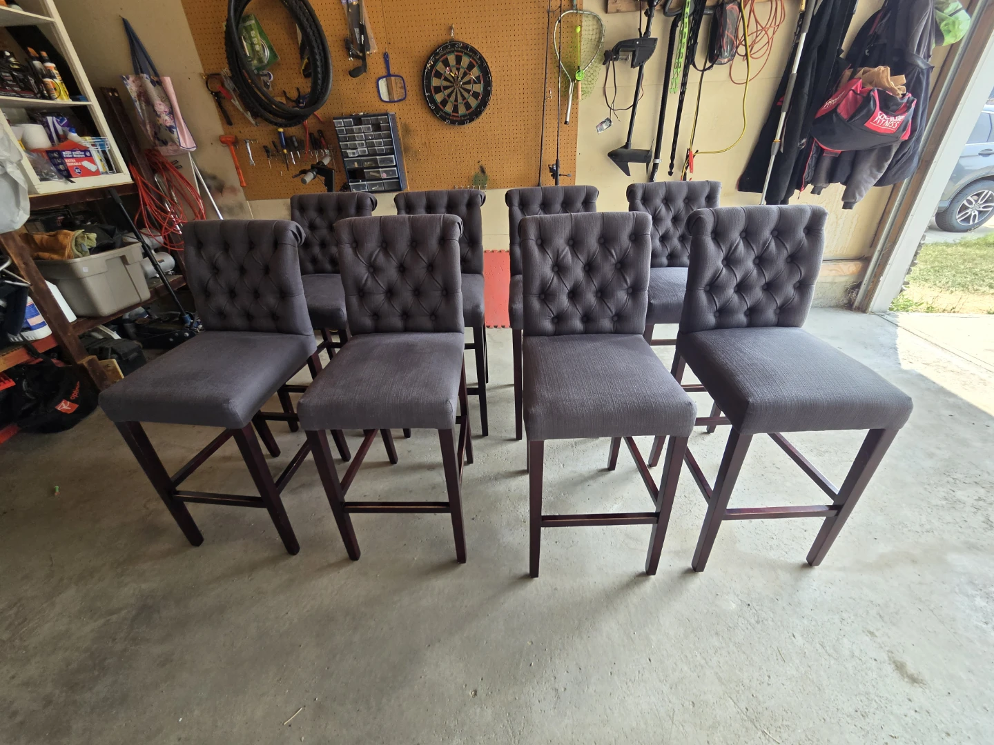Set of 8 Grey Tufted Bar Stools - photo 5