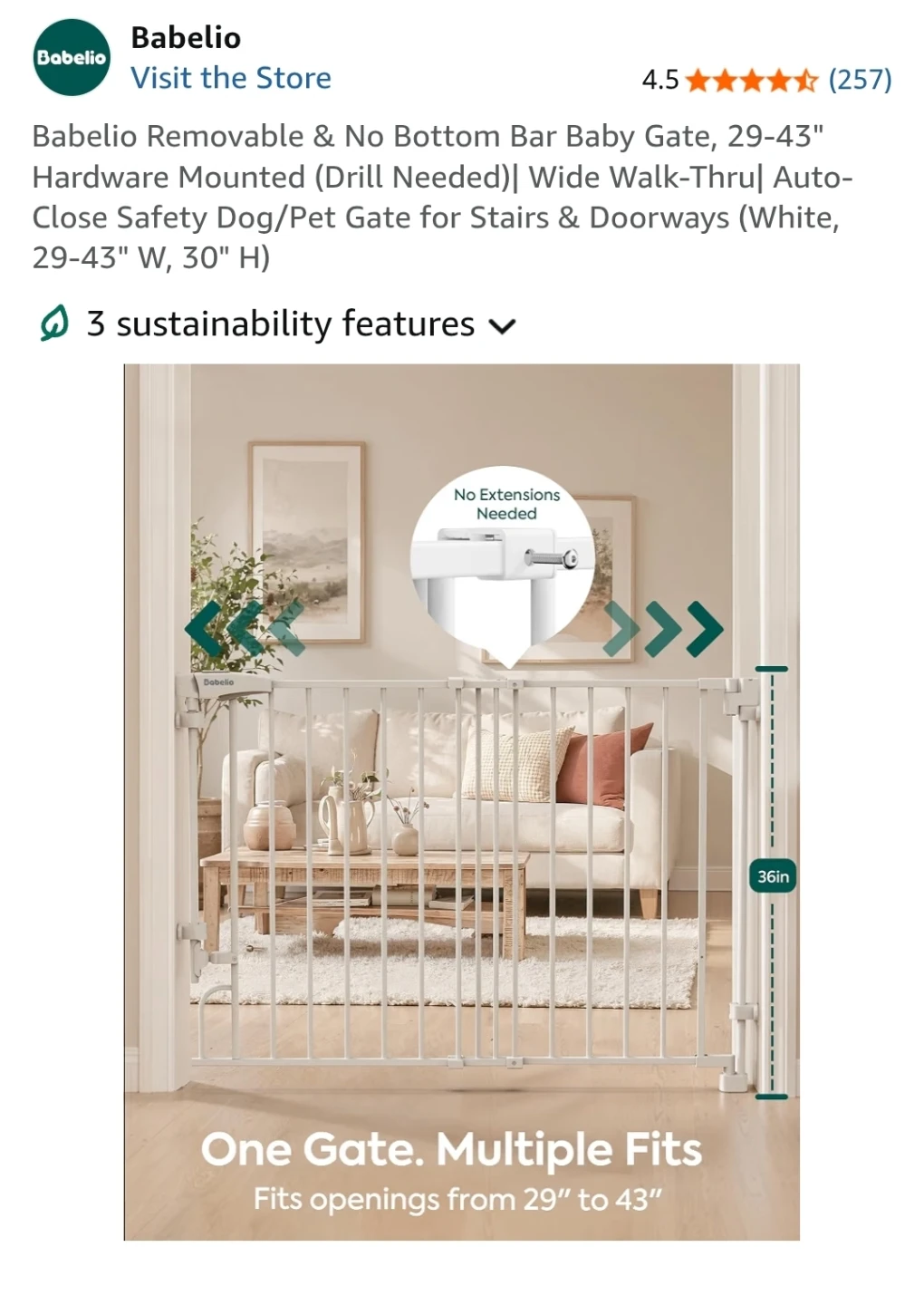 Babelio White Hardware Mounted Baby Gate 29-43" W - photo 3