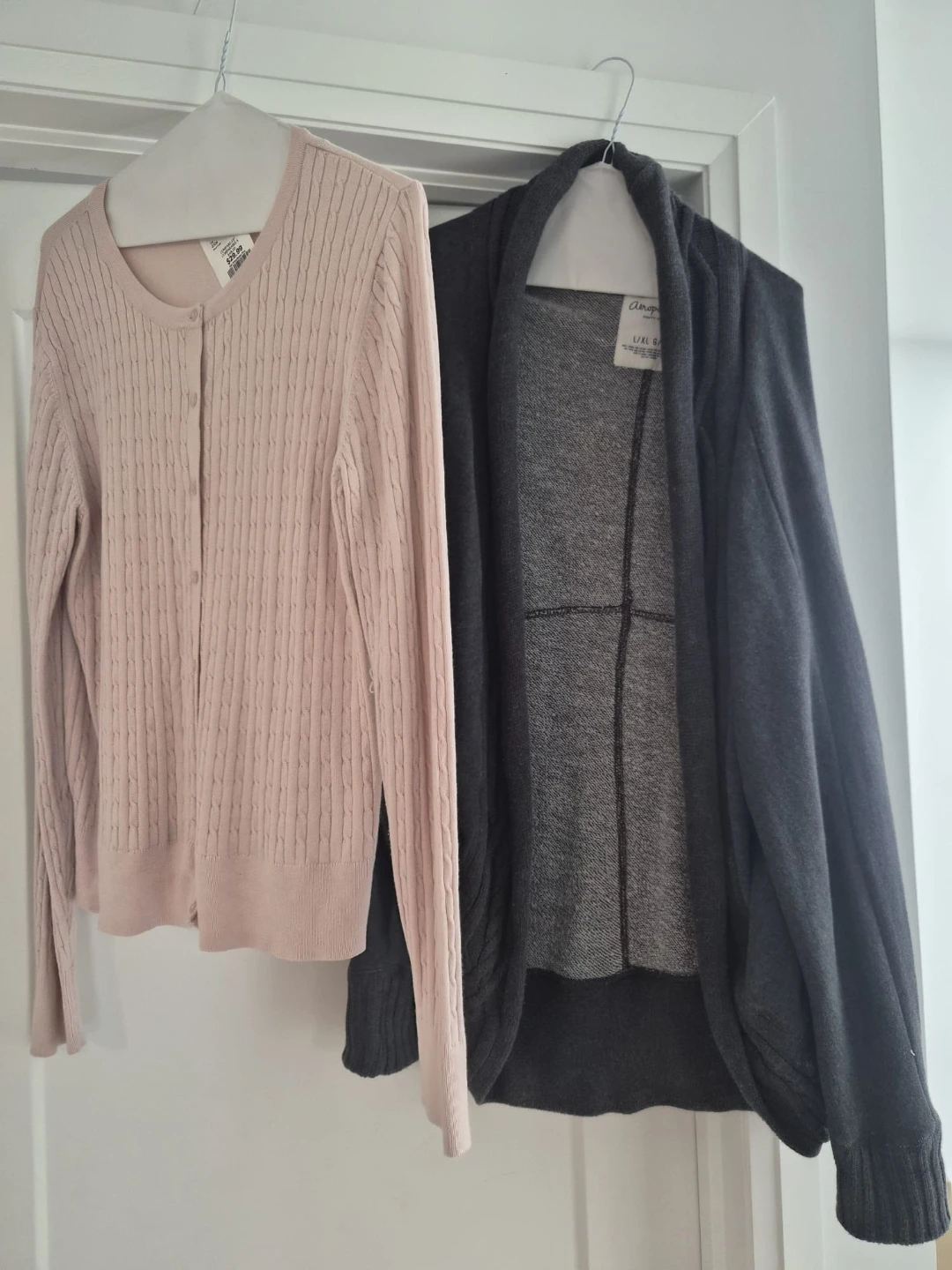 Pink Cable Knit Cardigan & Grey Open Front Cardigan