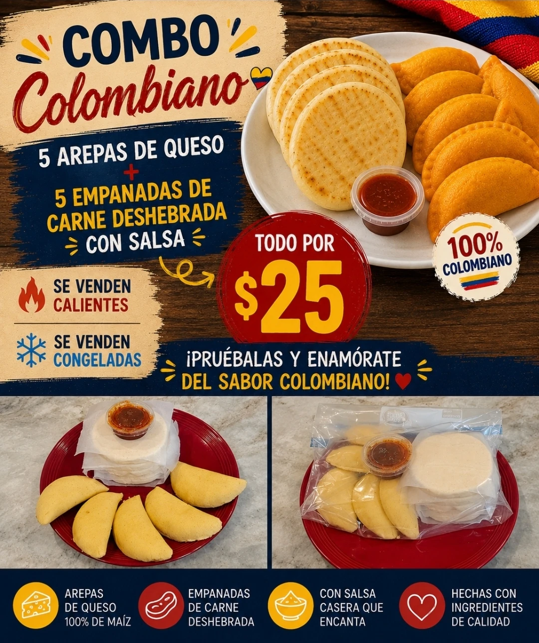 Combo Colombiano: 5 Cheese Arepas & 5 Shredded Beef Empanadas
