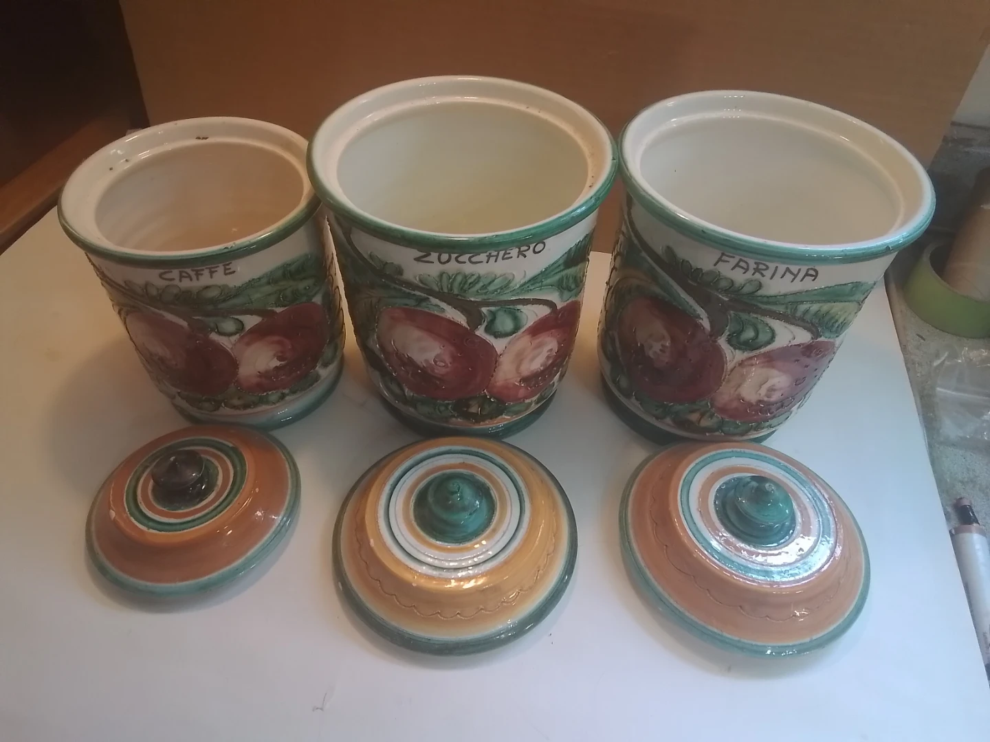 Vintage Italian Ceramic Canister Set (Caffe, Zucchero, Farina) - photo 3