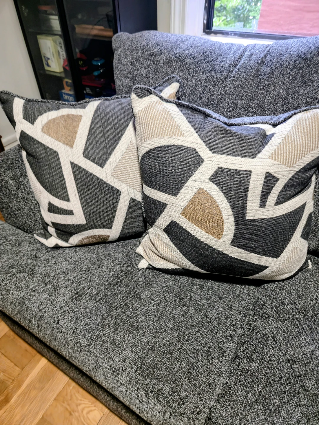 Gray Sofa with Geometric Pattern Throw Pillows - photo 4