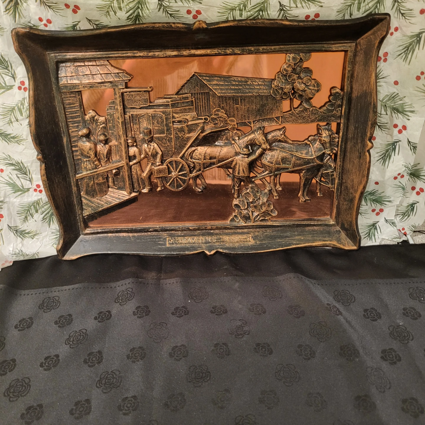 Copper Relief Wall Art "Travelers Rest" Stagecoach Scene