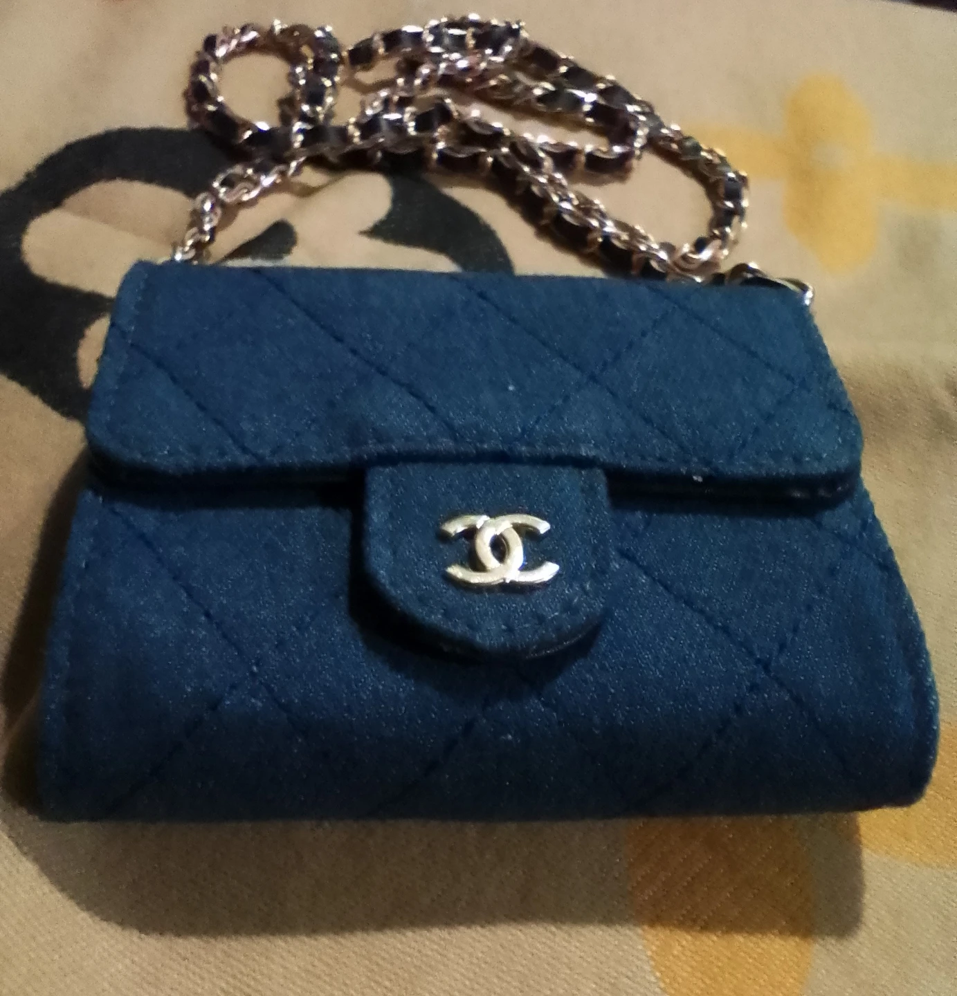 Blue Quilted Mini Flap Bag with Chain