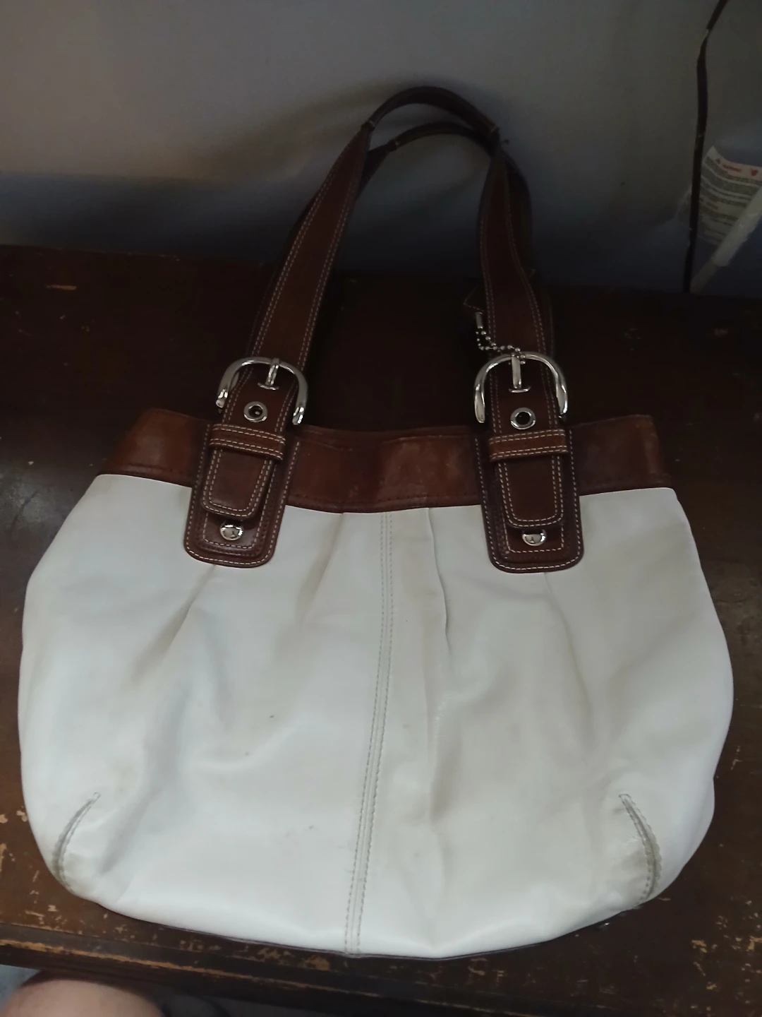 Coach White and Brown Leather Shoulder Bag