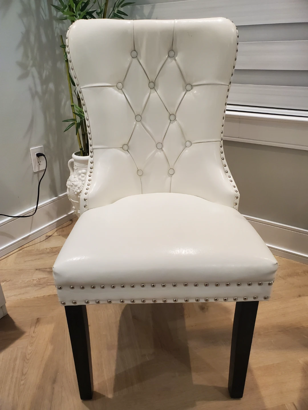 White Tufted Dining Accent Chair with Ring Pull - 2 Units