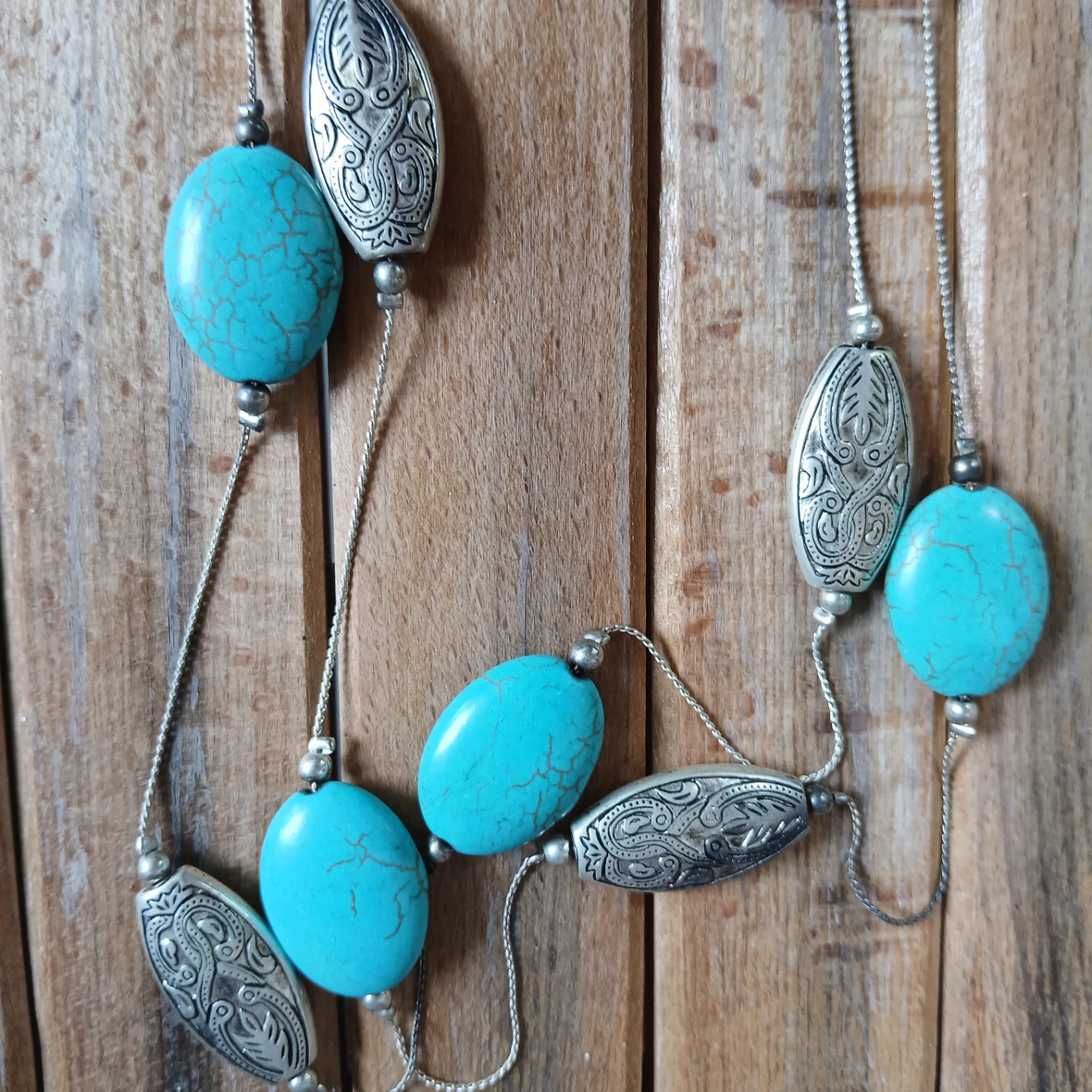 Turquoise and Silver Tone necklace and piano jewelry box - photo 4
