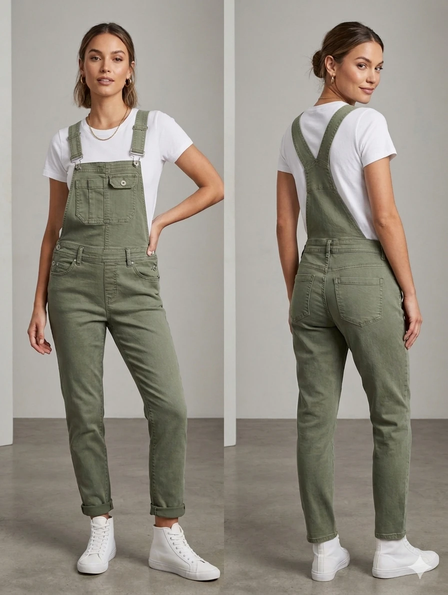 Olive Green Denim Overalls. Size S