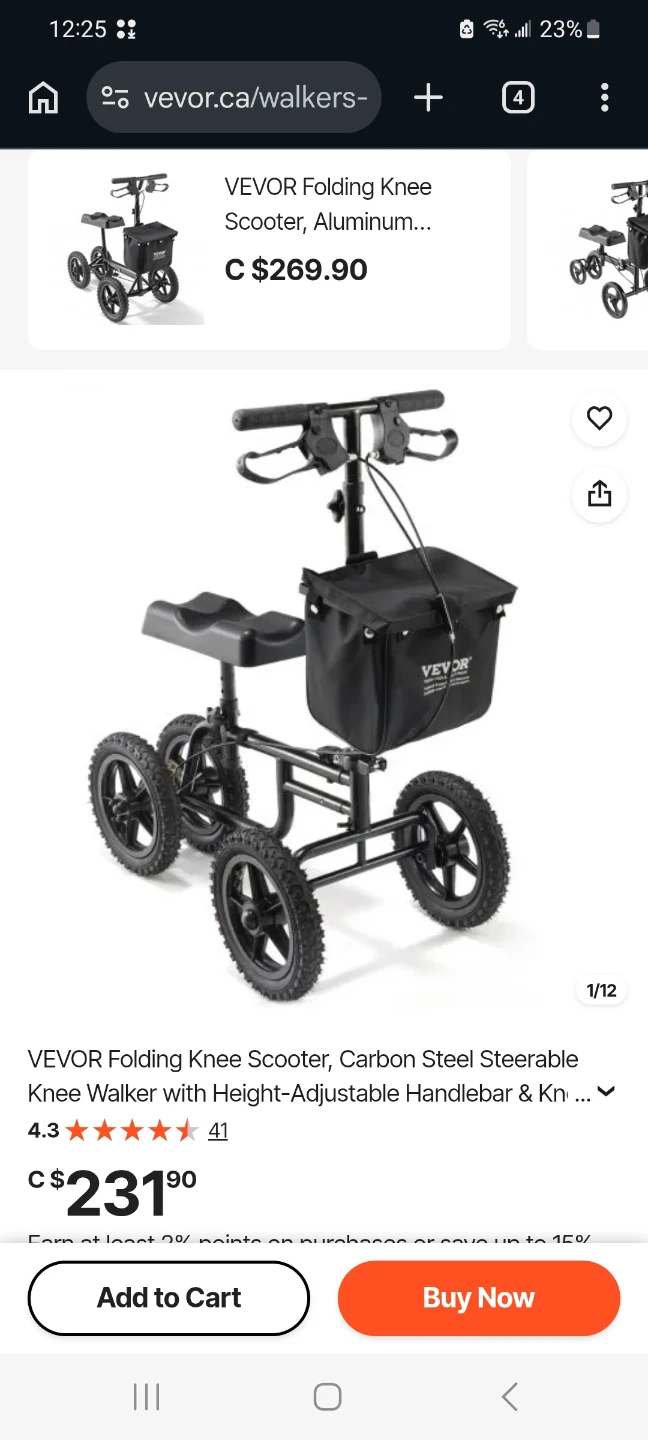 VEVOR Folding Knee Scooter Walker