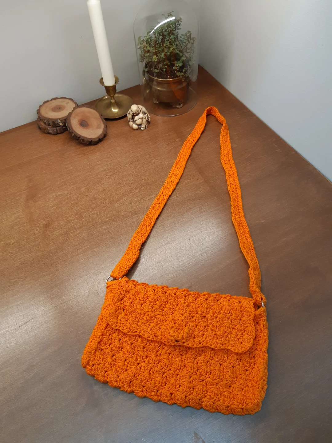 Vibrant Orange Hand crochet boho shoulder bag