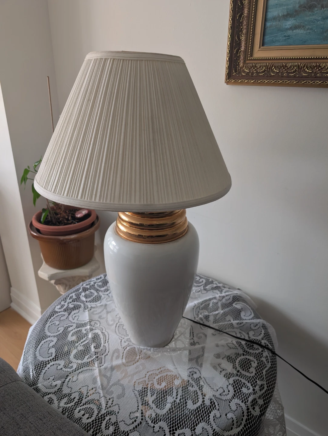 White Table Lamp with Pleated Shade