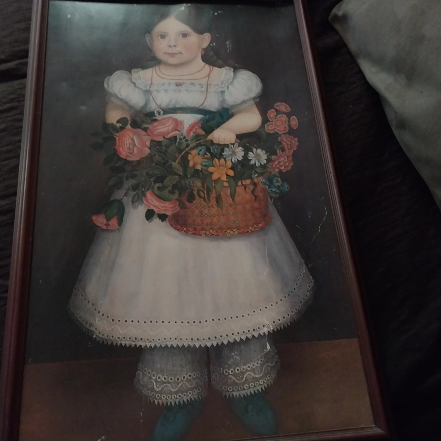 Framed Painting of Girl with Flower Basket - photo 3