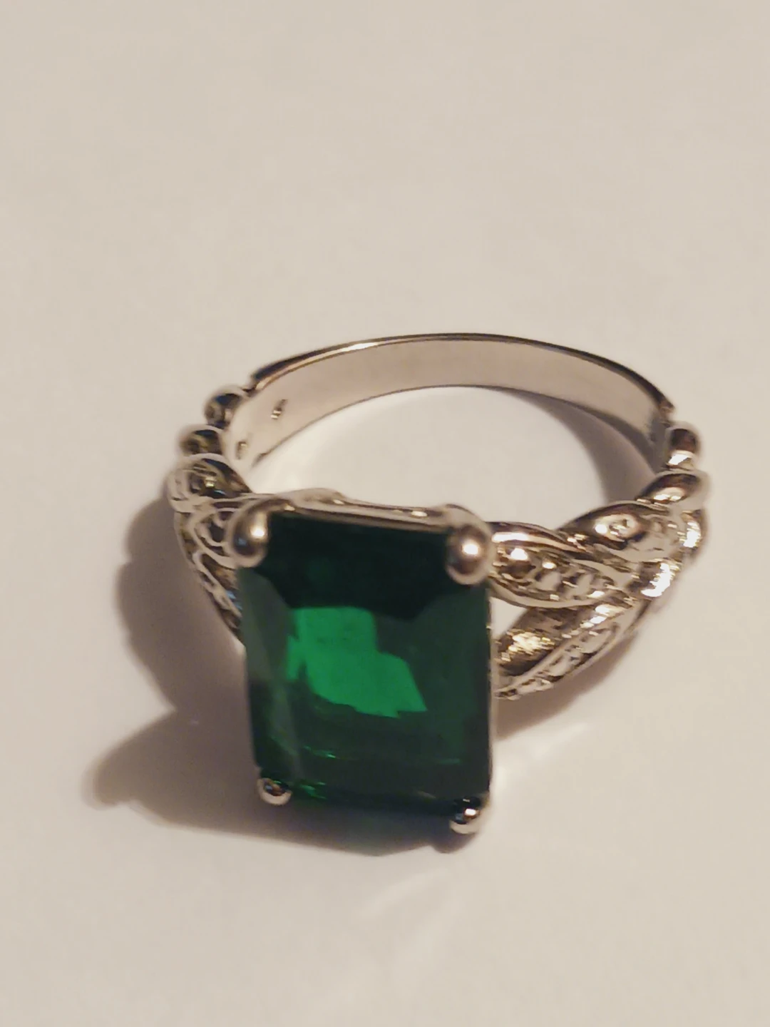 Emerald Cut Green Stone Beautiful Ring.  Size 9.