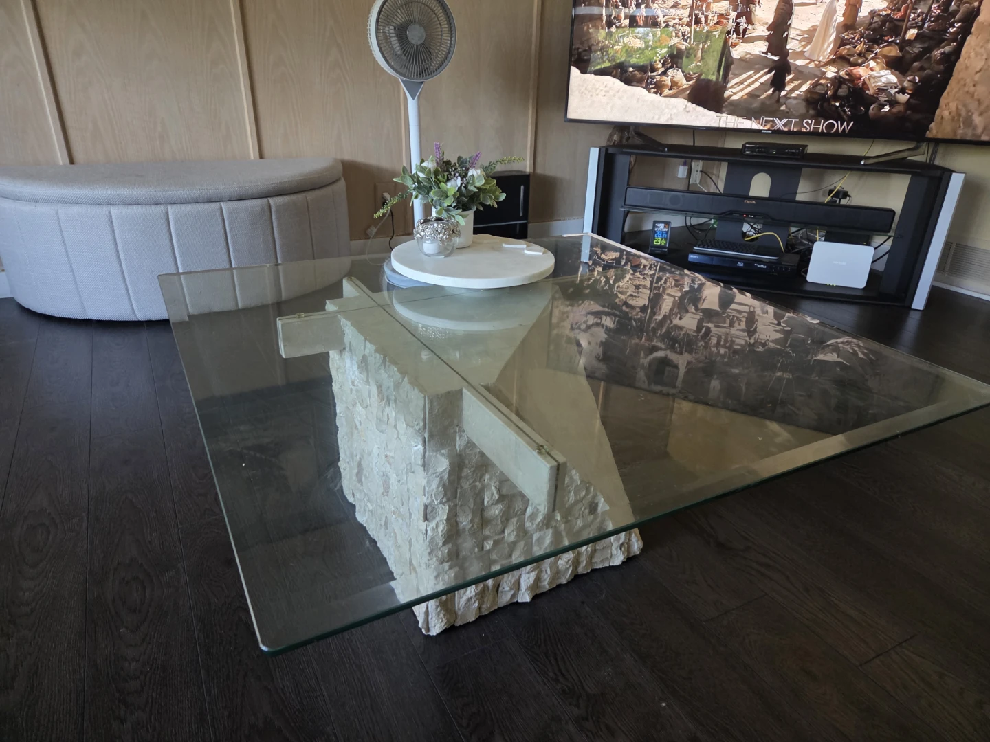 Glass Top Coffee Table with Stone Base - photo 2