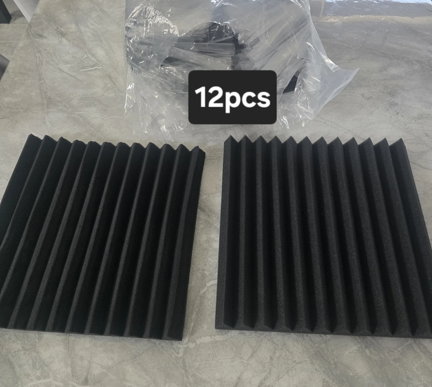 12pc Black Acoustic Foam Panels - 12" x 12" x 1" - photo 2