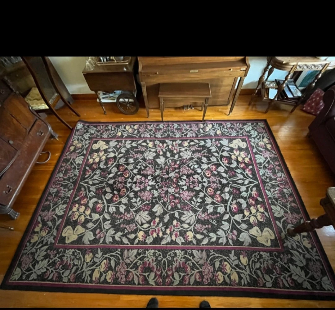 Large Black Floral Area Rug.  8ft  x 10.5 ft. Carpet.rugs - photo 4