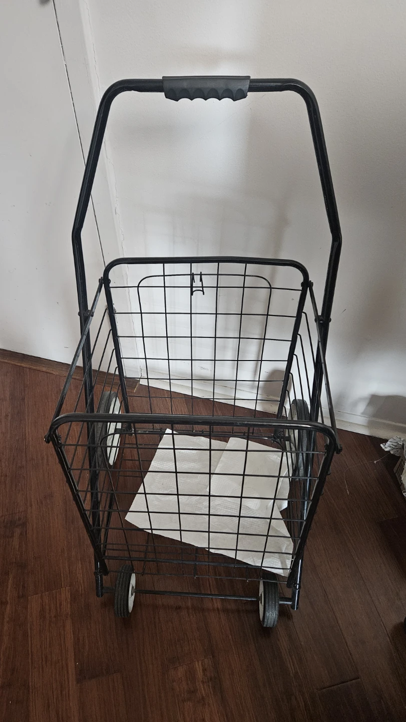 Black Metal Shopping Cart with Wheels