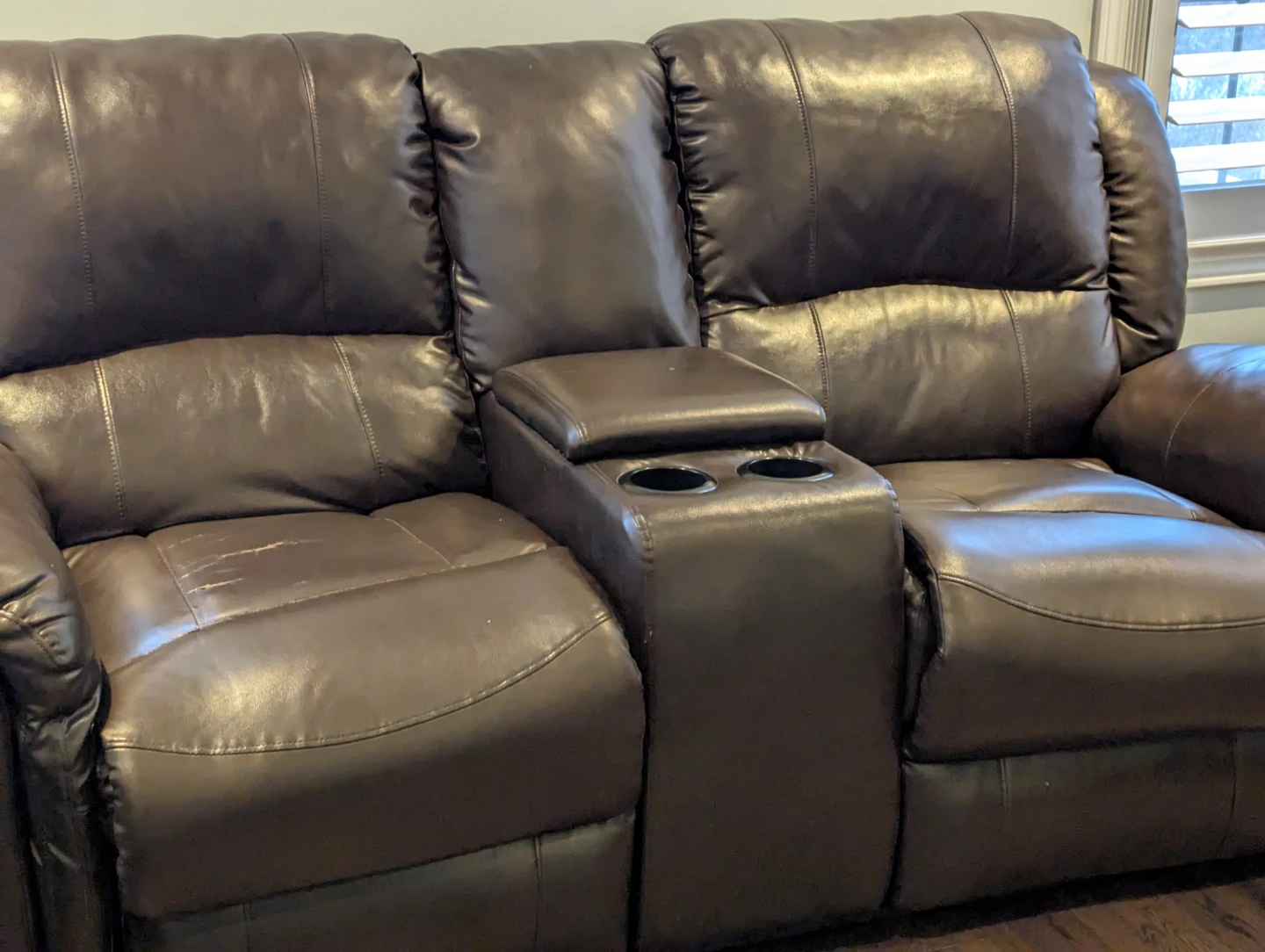 Brown Faux Leather Loveseat with Cup Holders - photo 5