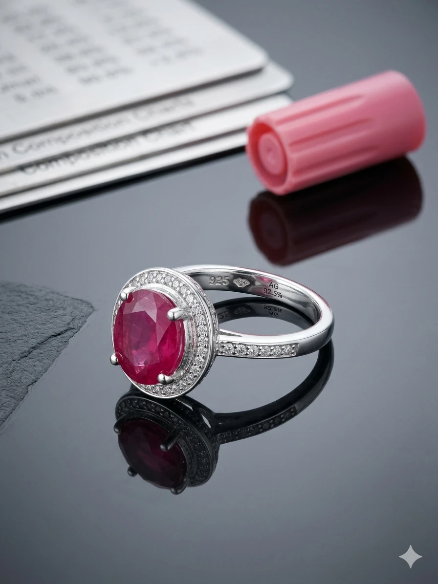 Stunning Vng-Inspired 925 Sterling Silver Oval Ruby Halo Ring