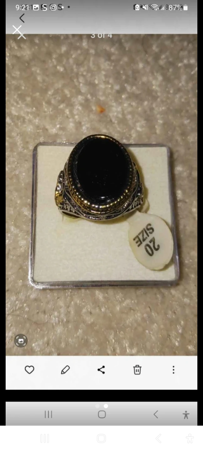 Men's Oval Black Stone Ring Size 20