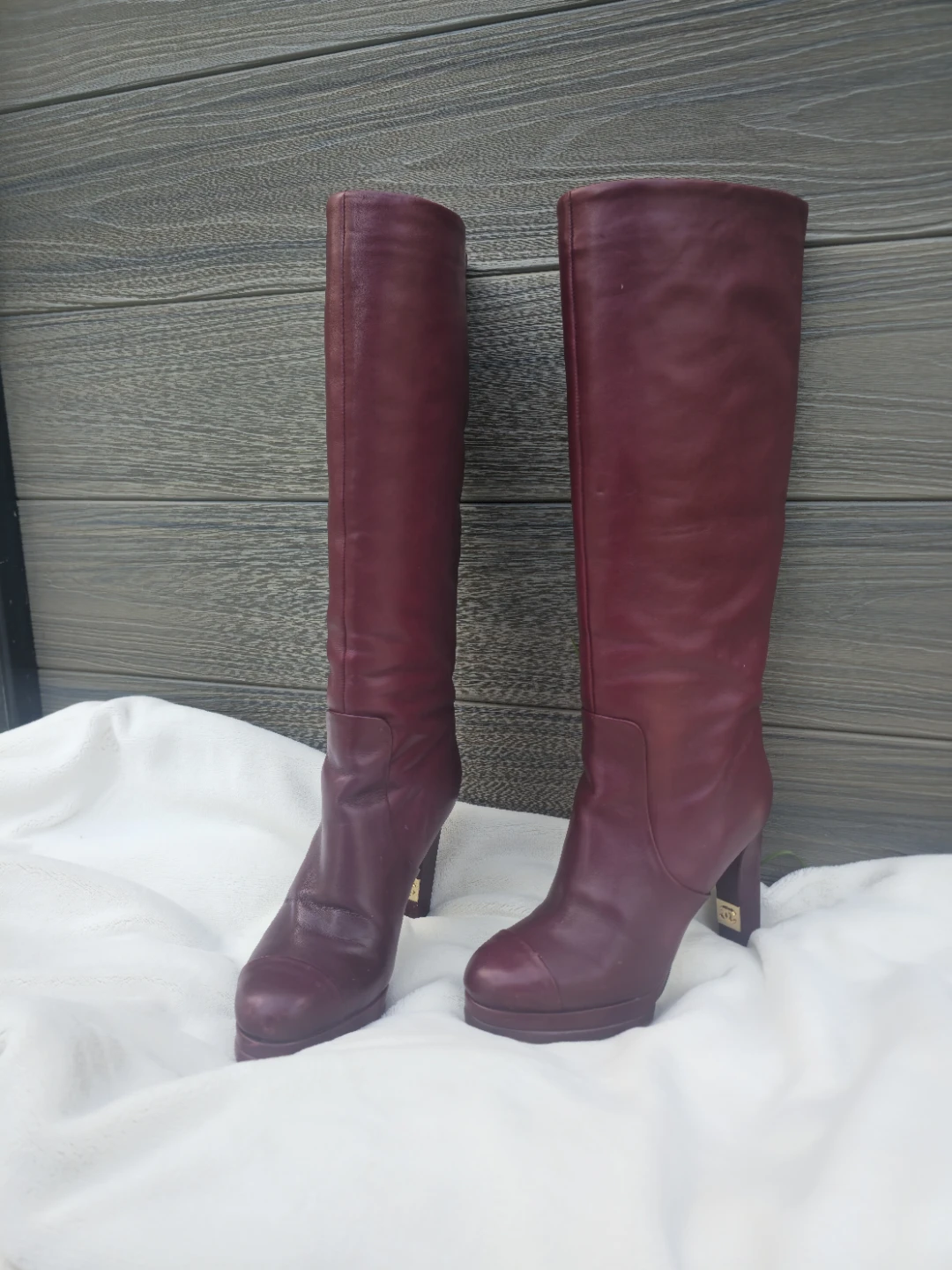 Chanel Burgundy Leather Knee-High Boots