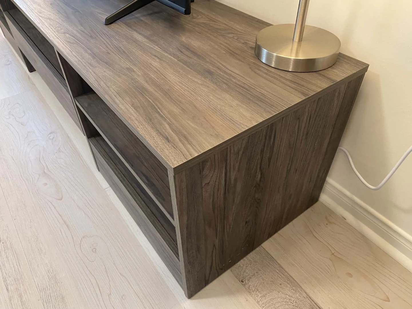 Grey Wood TV Stand with Drawer and Shelves - photo 3