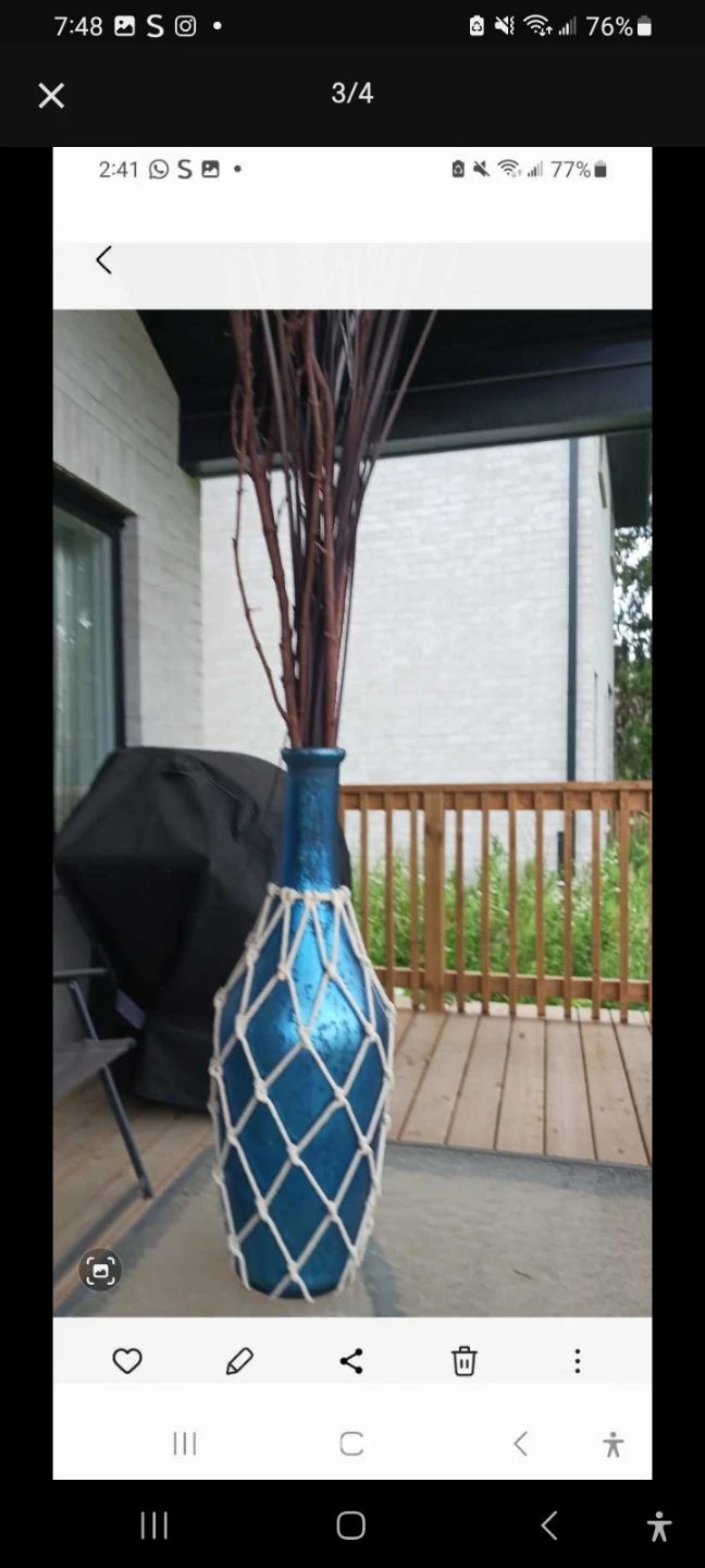 Blue Glass Vase with Twigs and Netting - photo 2