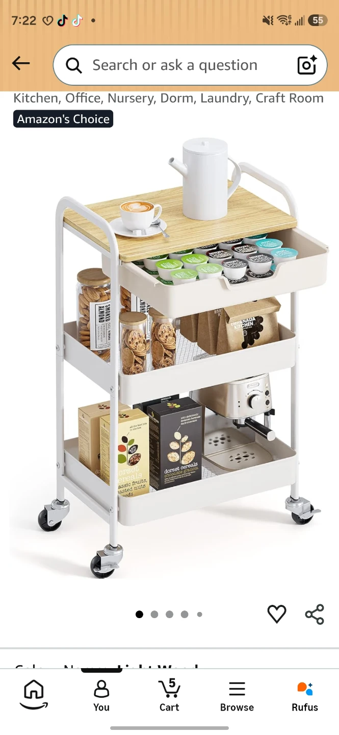 TOOLF 3 Tier Rolling Cart with Drawer