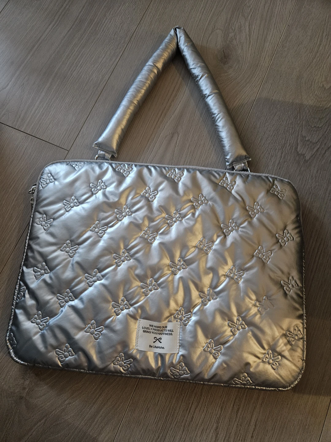 Silver Quilted Laptop Sleeve Bag