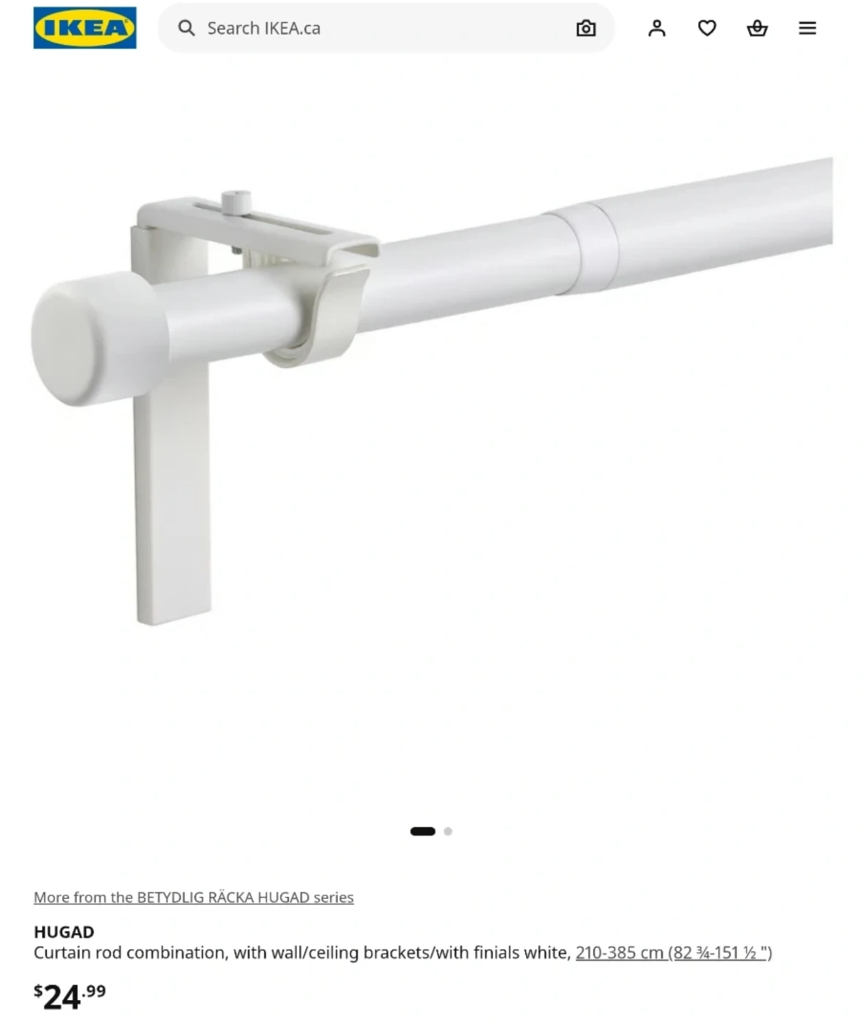 IKEA HUGAD Curtain Rod Combination (White)Pair (total 2 )