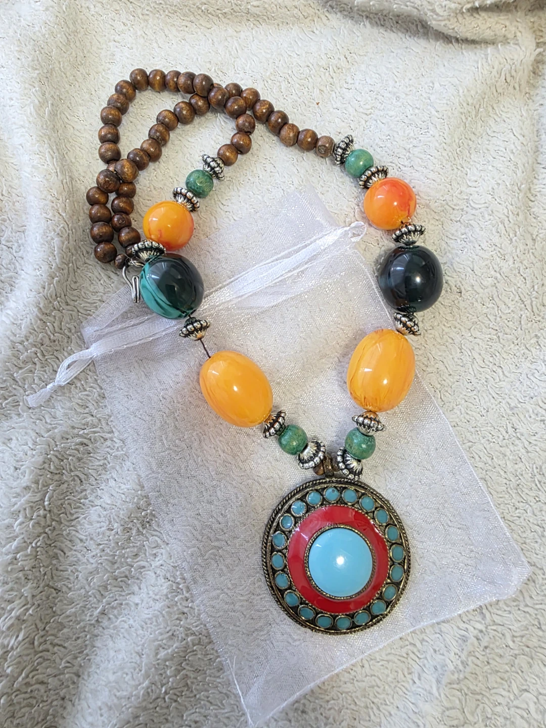 Beautiful Boho Turquoise and Yellow Statement Necklace