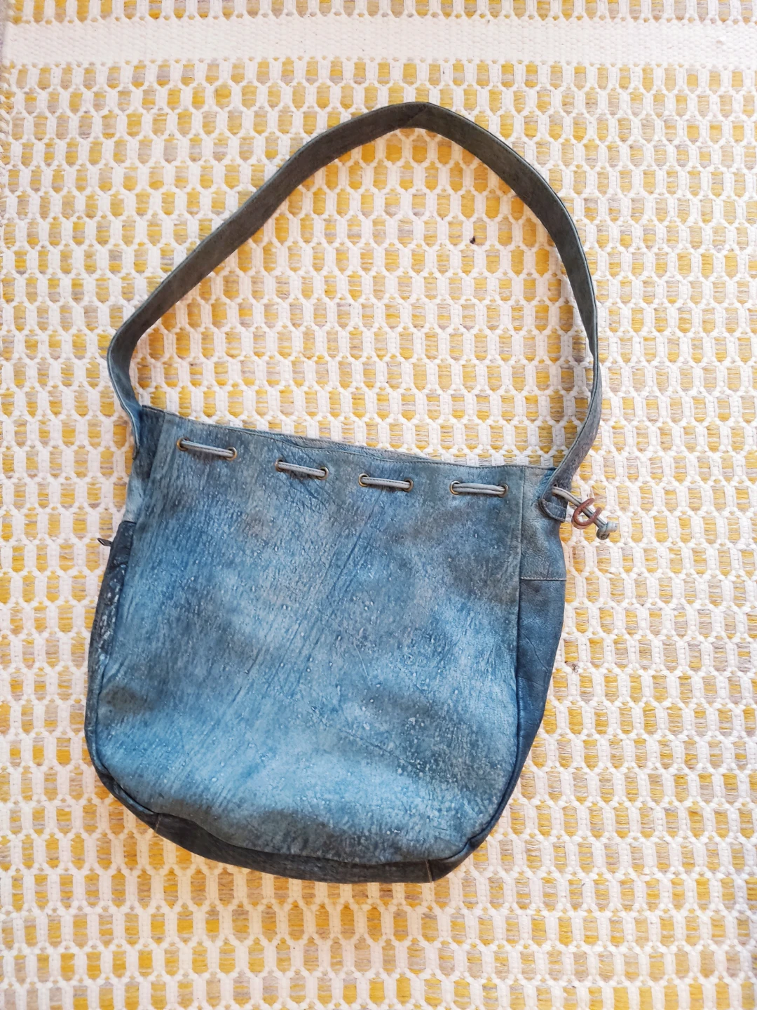 Blue Distressed Leather Crossbody Shoulder Bag