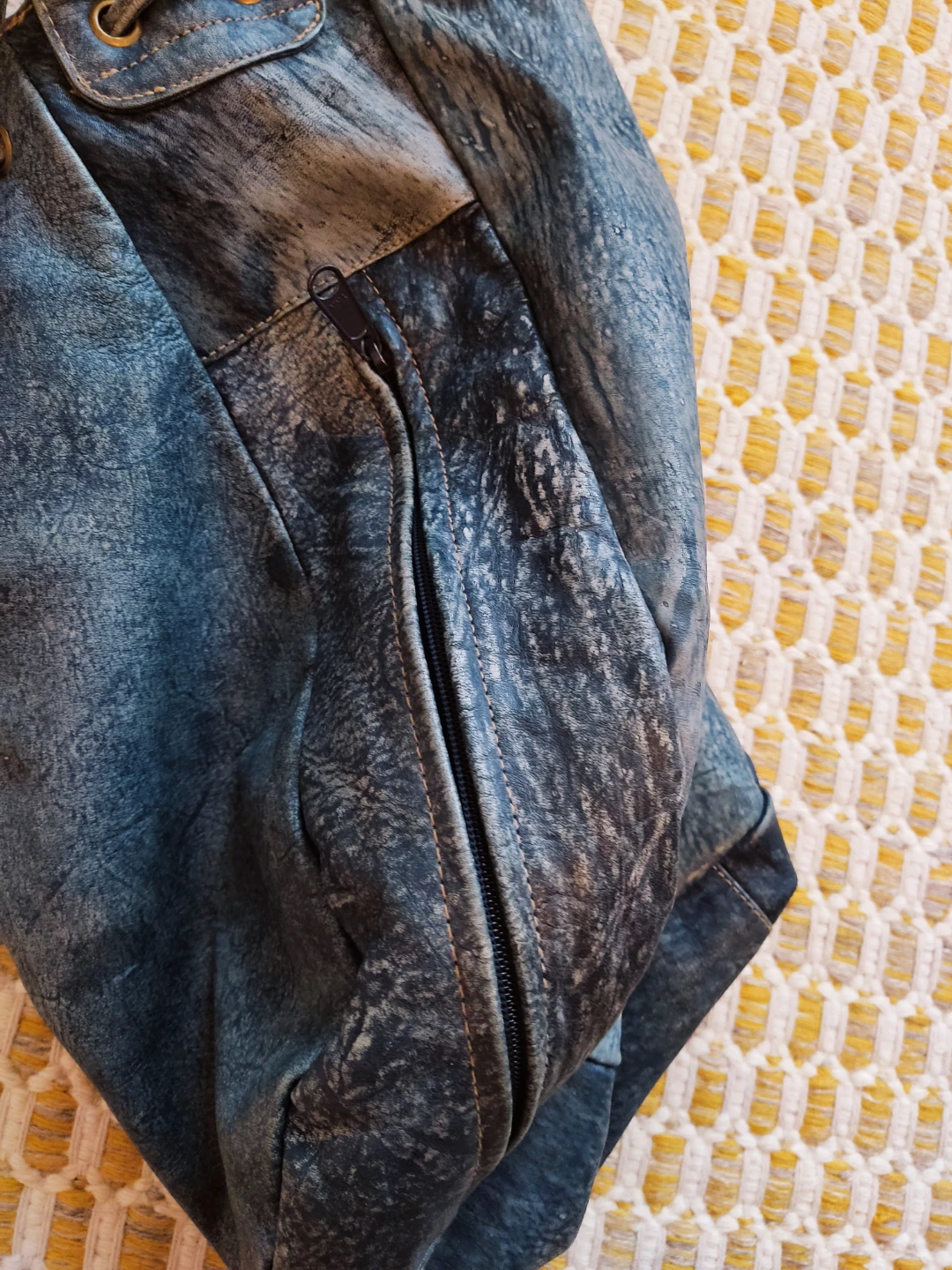 Blue Distressed Leather Crossbody Shoulder Bag - photo 3
