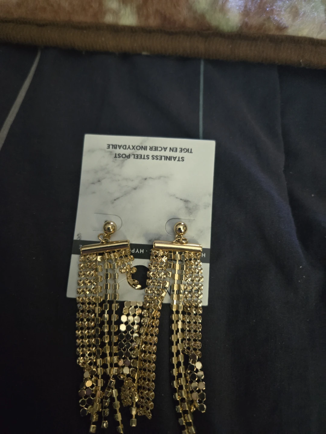 Gold Tassel Dangle Earrings - Stainless Steel Post