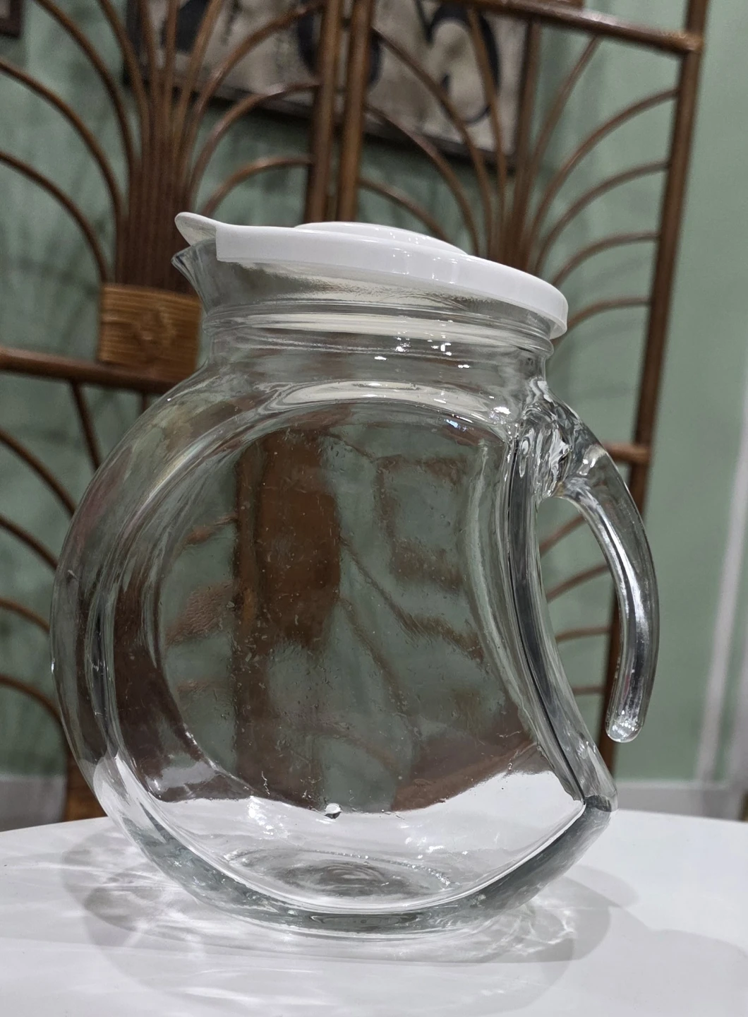 Vintage Glass Pitcher with White Lid