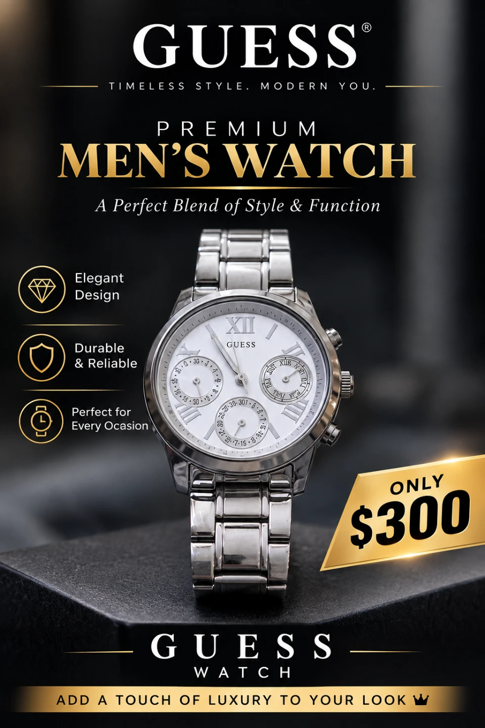 Guess Men's Watch - Premium Silver Tone