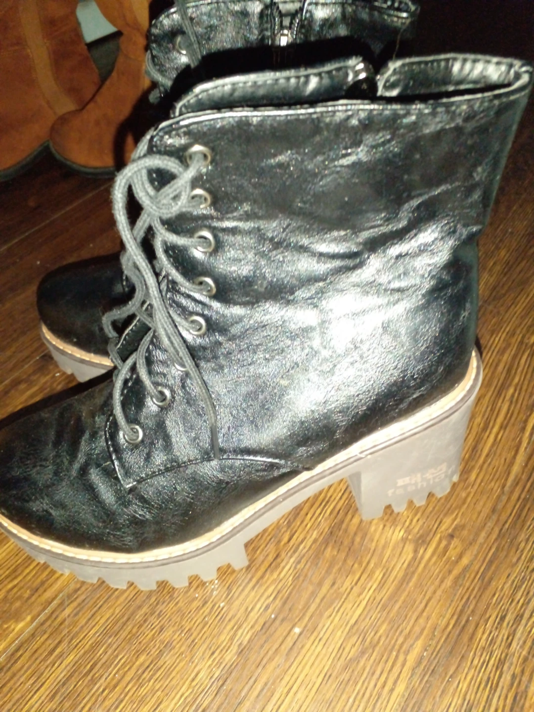 Black Combat Boots with Laces and Zipper - photo 2