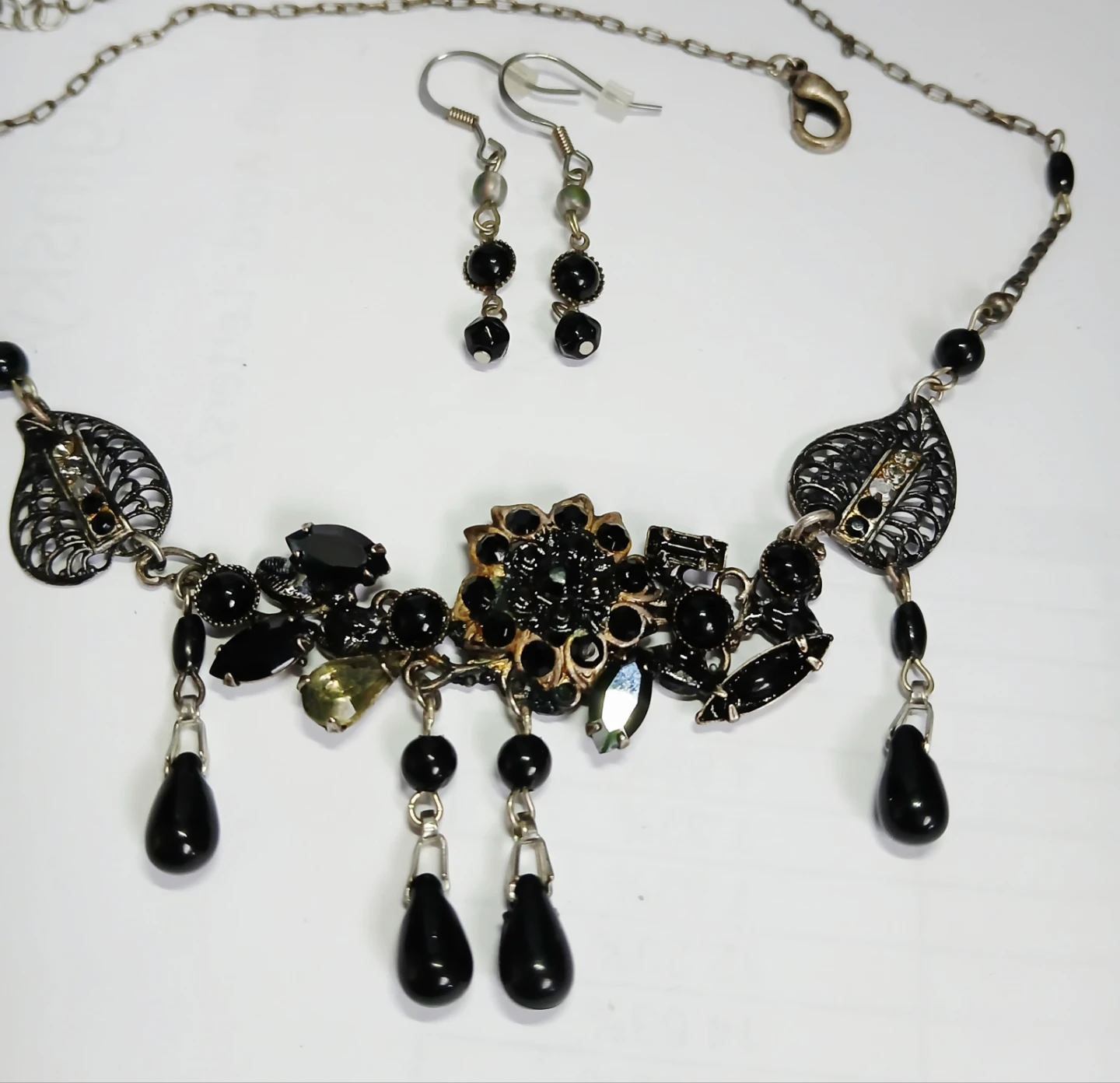 Black beaded necklace and earring set