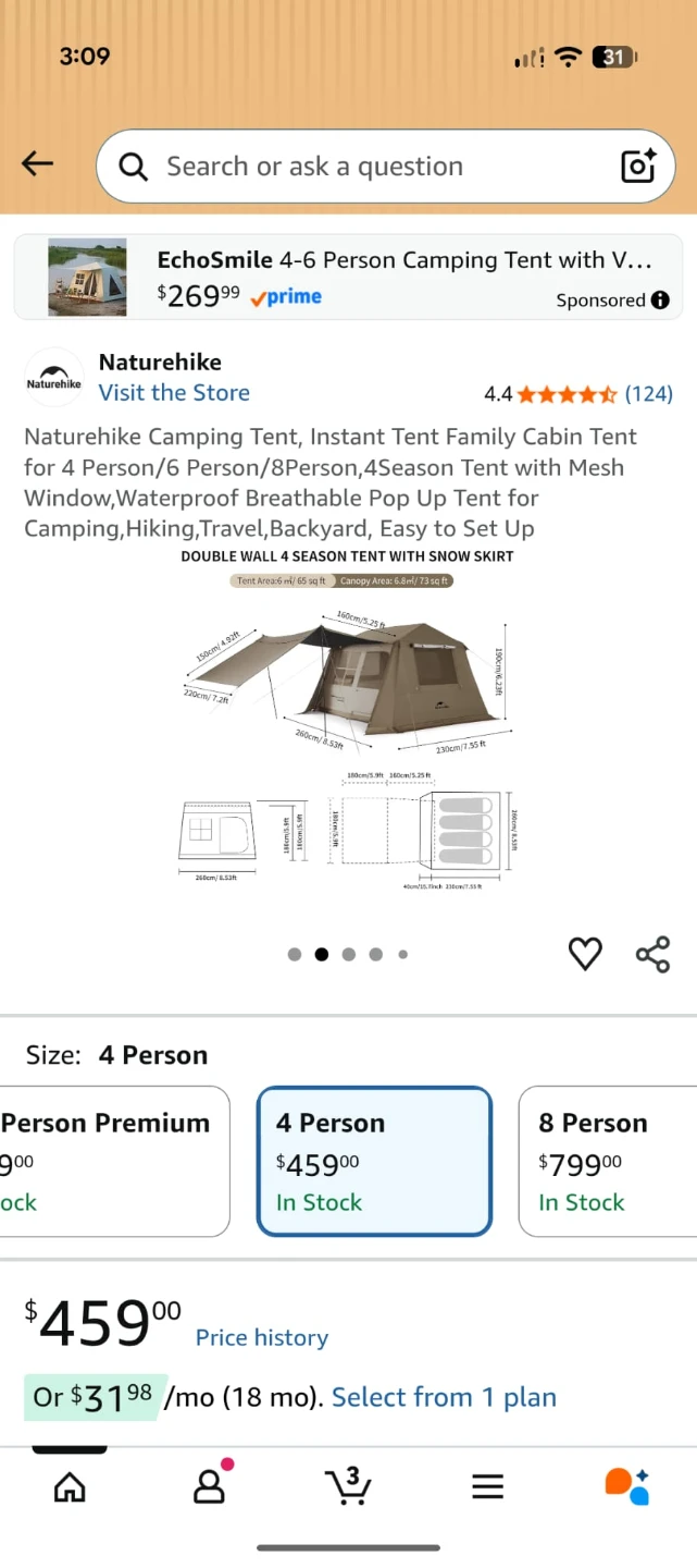Naturehike 4 Person 4 Season Cabin Tent - photo 3