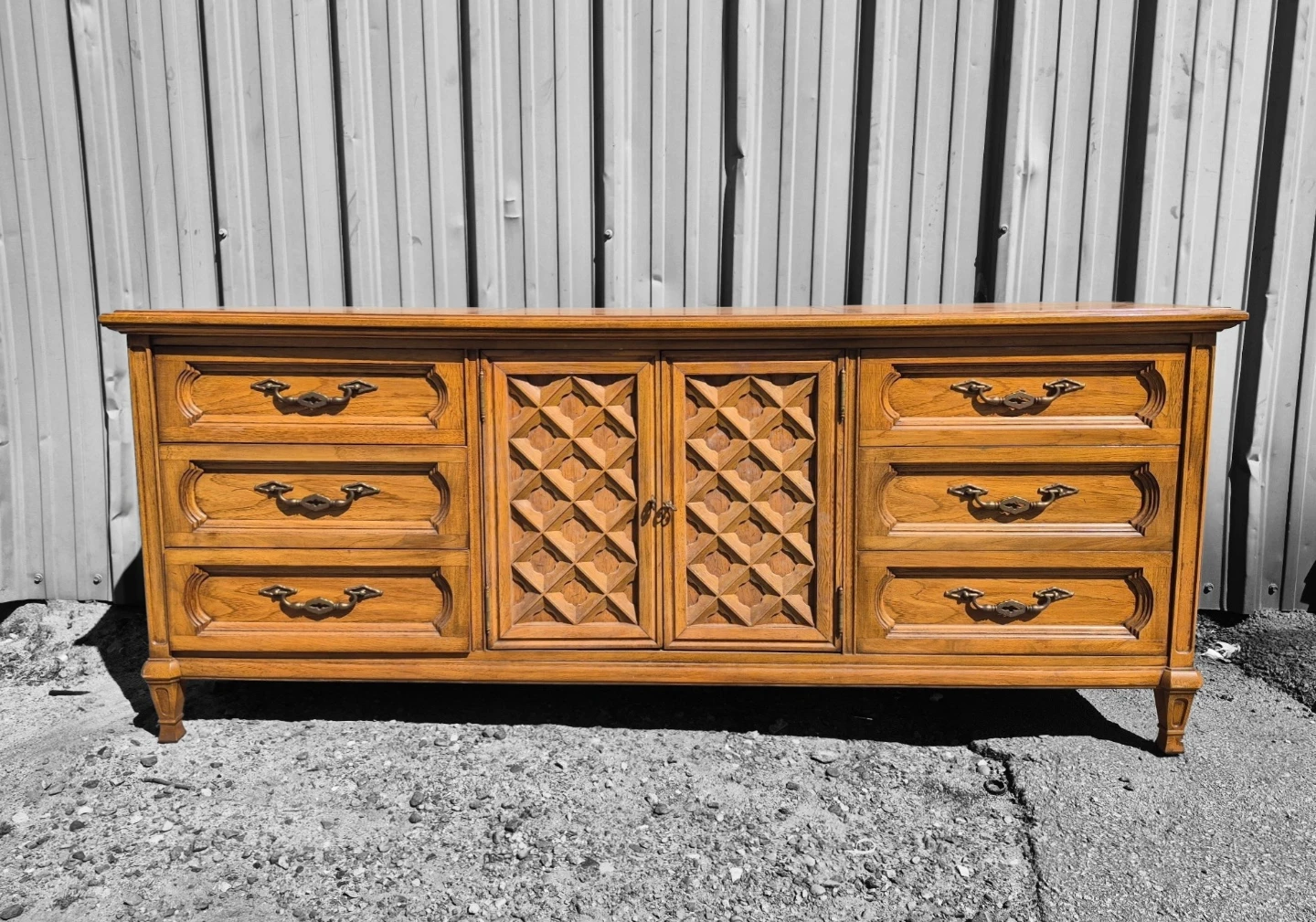 MCM (1967) Brutalist Design Solid Walnut 9 Drawer Sideboard