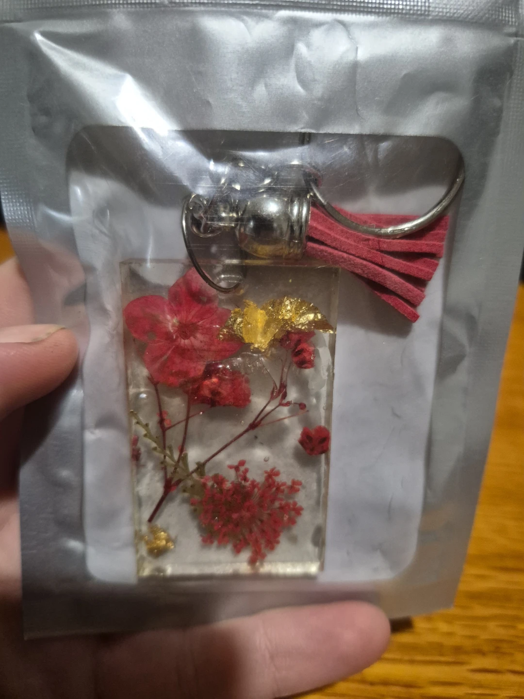 Resin Keychain with Dried Flowers and Tassel