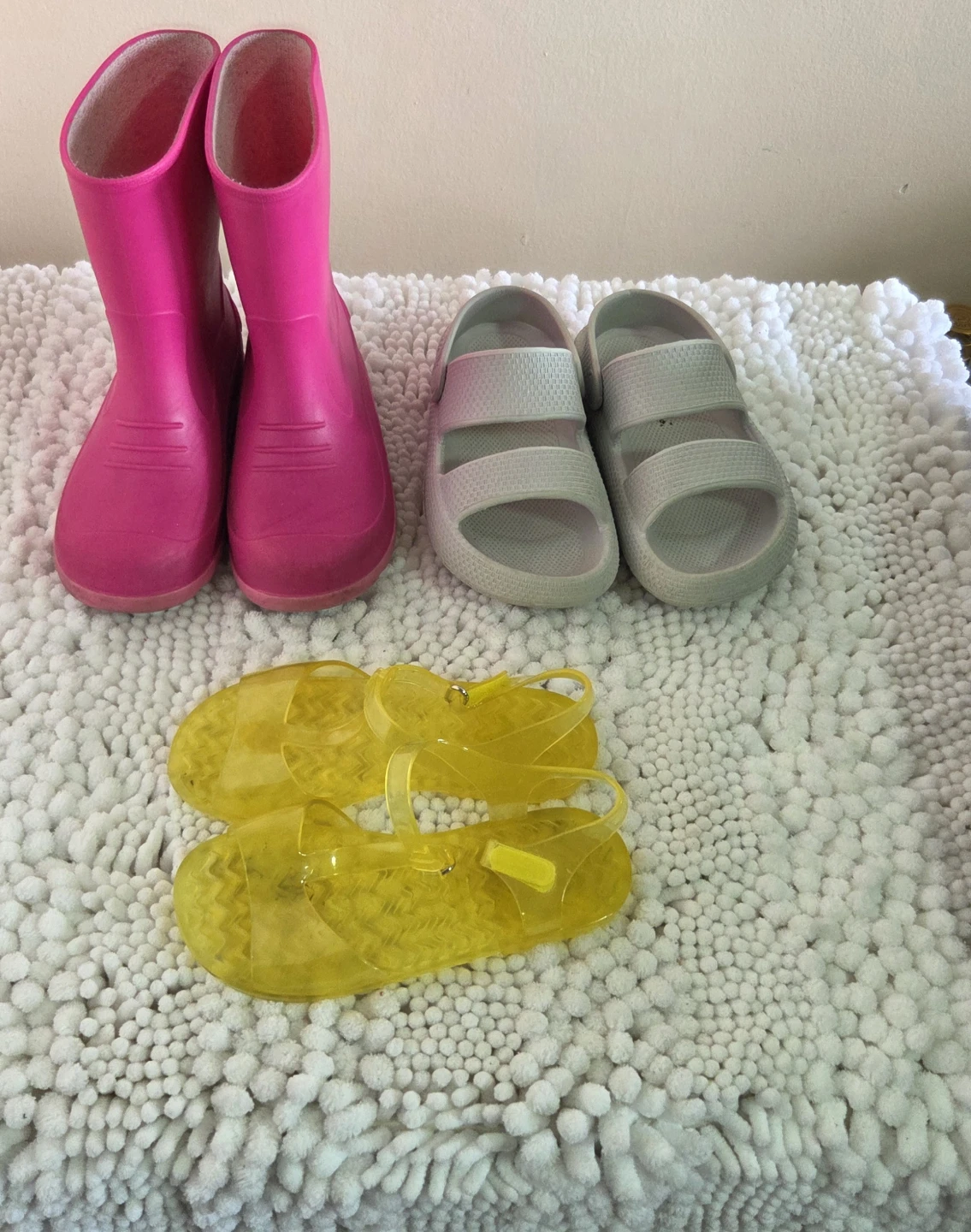 Kids' Shoes Bundle - Pink Boots, Yellow Jelly Sandals