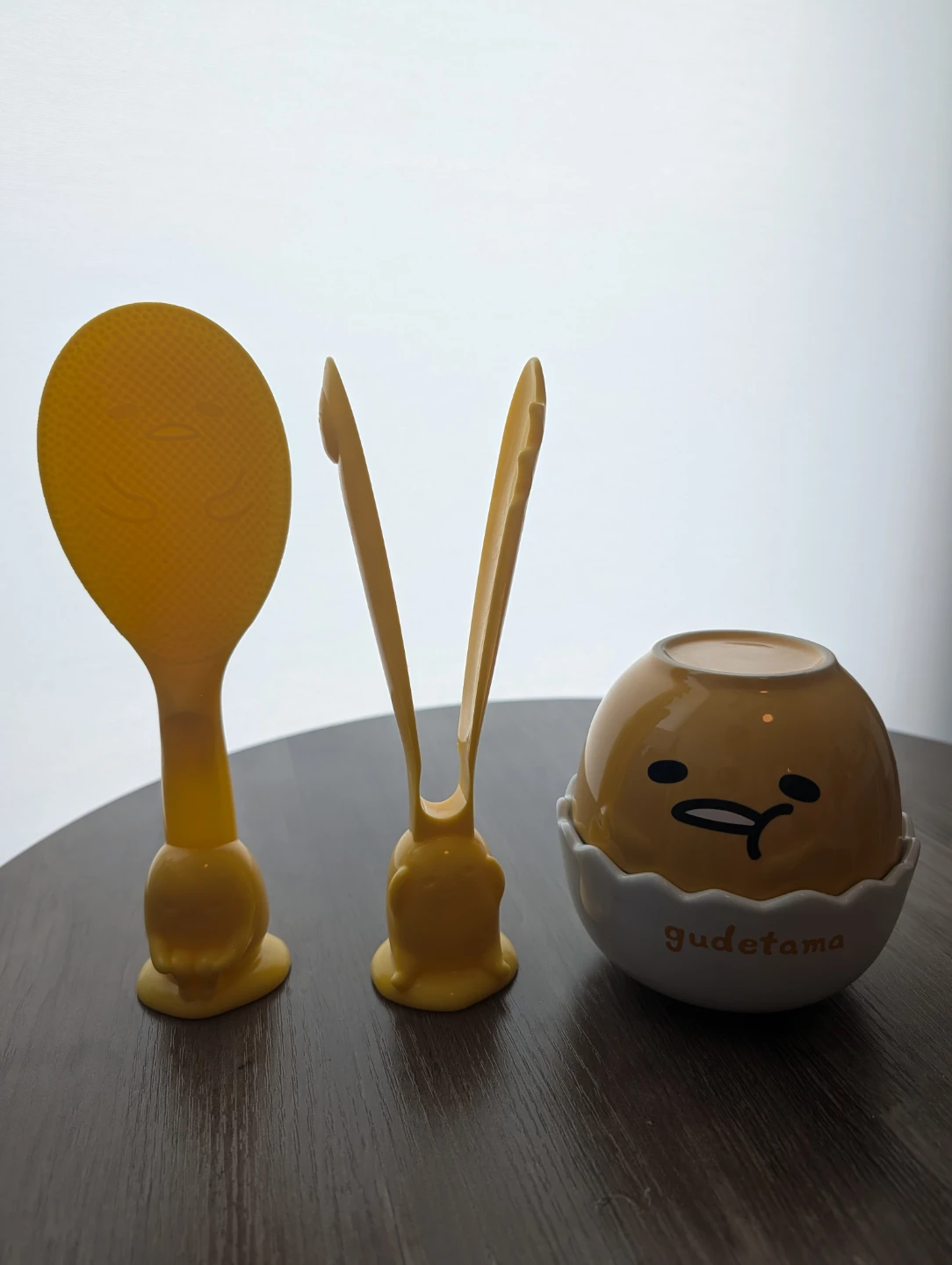 Gudetama bowl set, spoon and tong