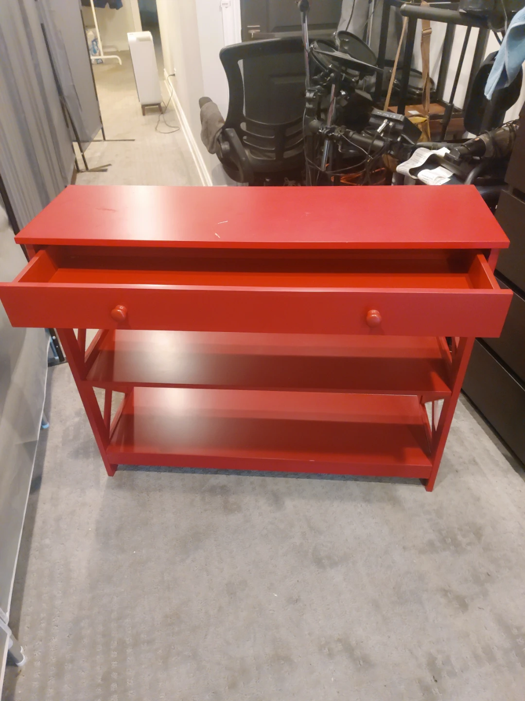 Red Console Table with Drawer and Shelves - photo 2