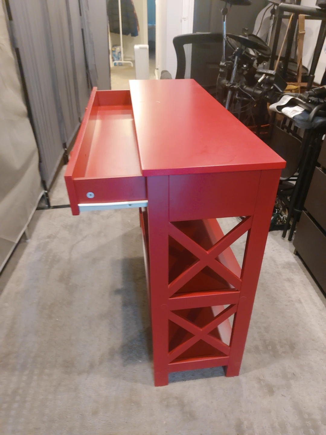 Red Console Table with Drawer and Shelves - photo 4