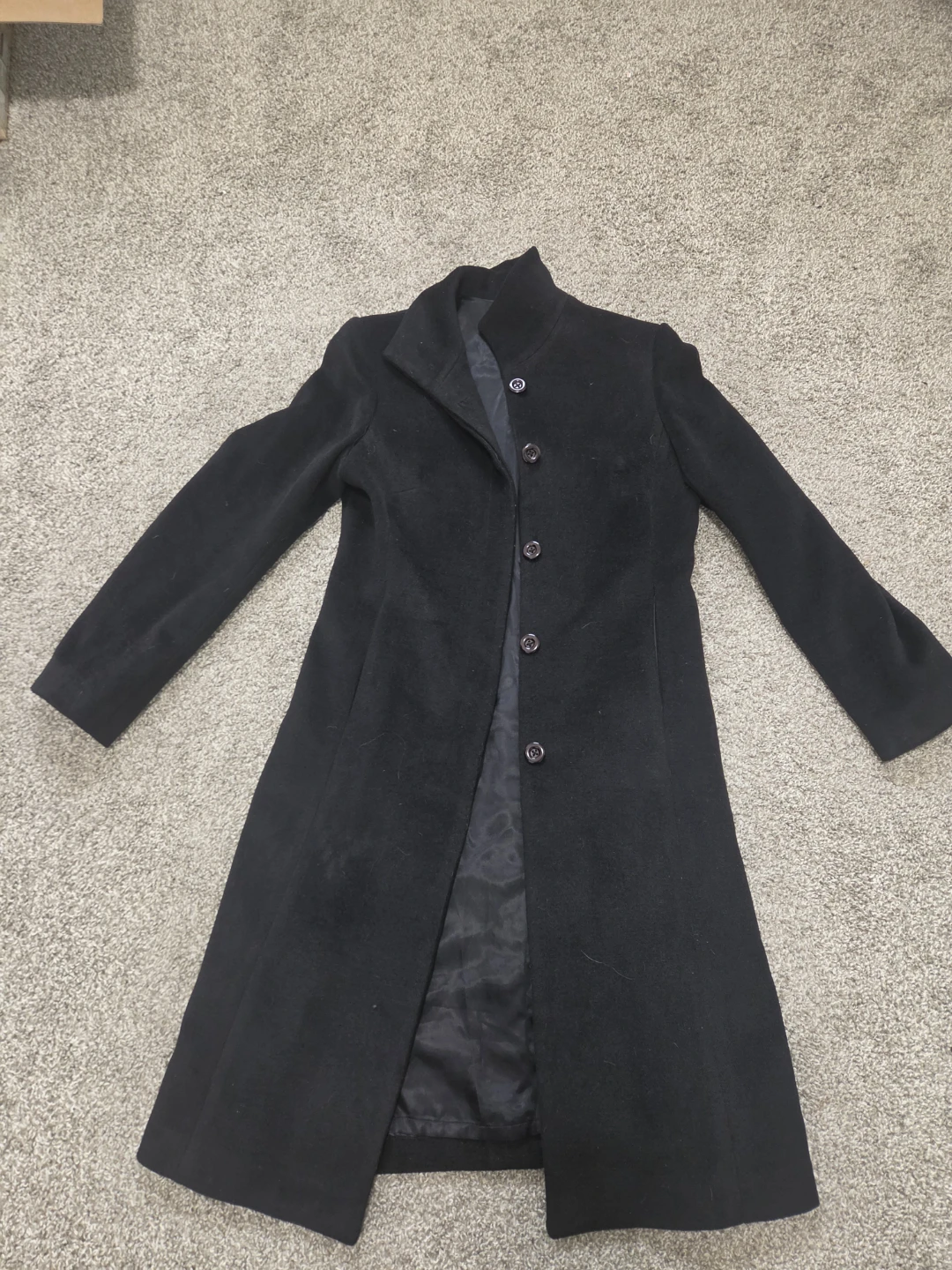 Long black button-up wool blend coat - photo 3