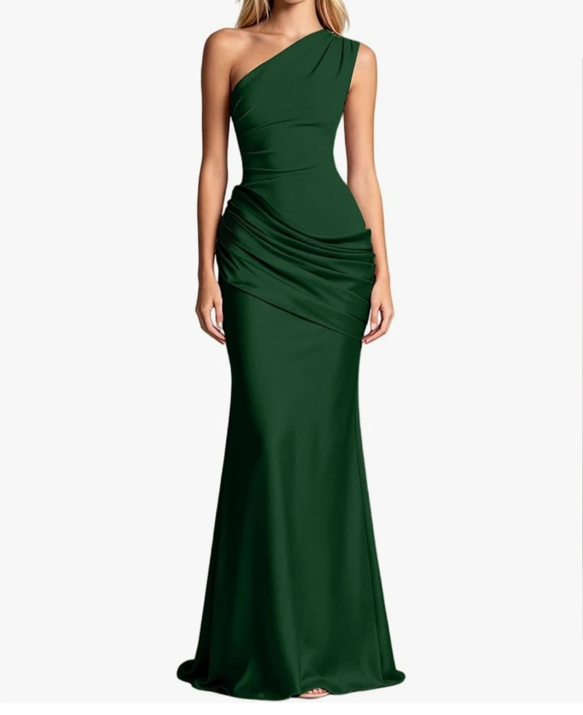 Emerald Green One-Shoulder Ruched Gown - photo 3
